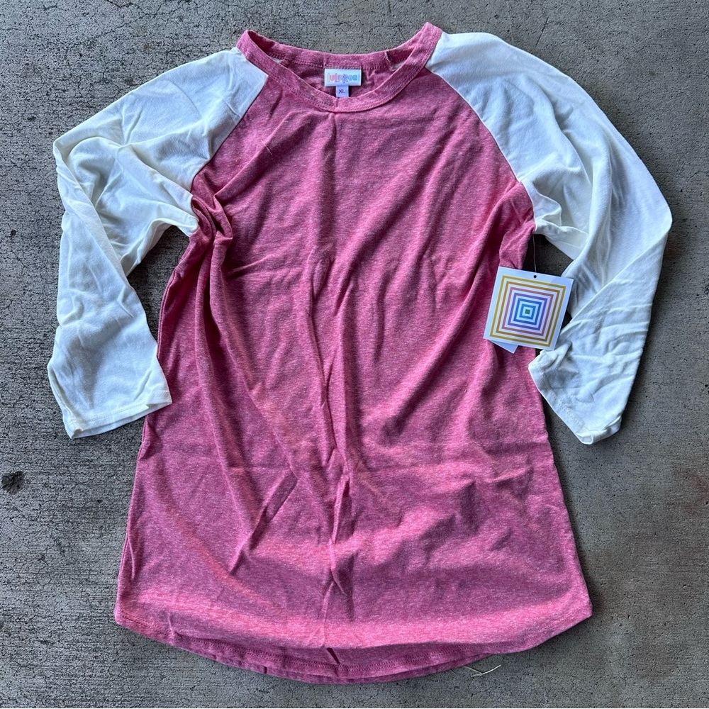Three-Quarter Sleeve Raglan Top - Pink & White